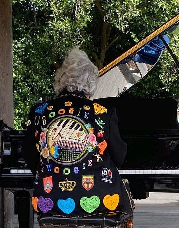 Caroline Dahl performing at Flower Piano in Golden Gate Park, San Francisco 2019
